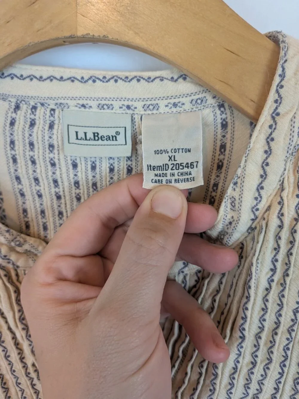 Vintage LL Bean Cream/Blue Nightgown, Sz XL